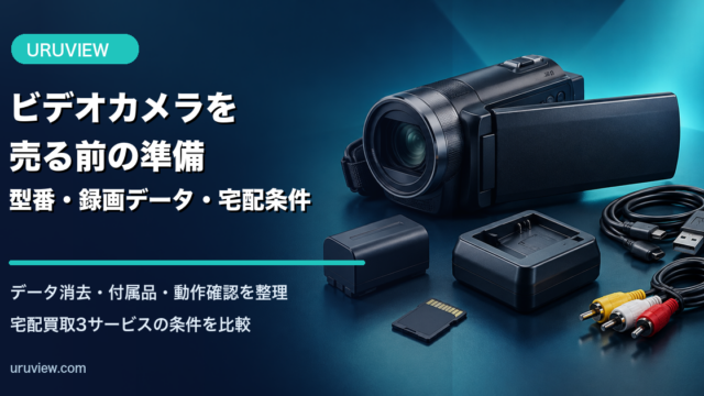 ビデオカメラとバッテリー・充電器・記録メディアを並べた記事アイキャッチ
