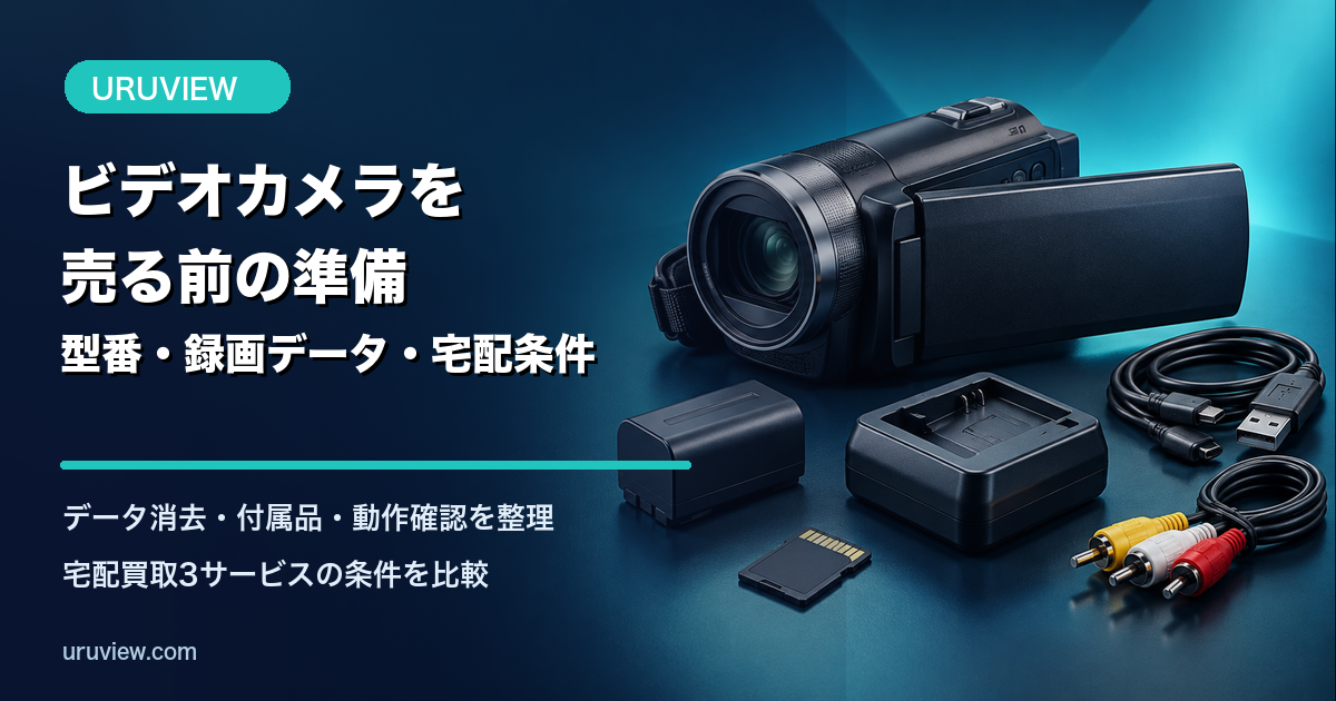 ビデオカメラとバッテリー・充電器・記録メディアを並べた記事アイキャッチ